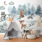 Wall Mural Forest Games Animals in Forest Watercolors