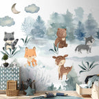 Wall Mural Forest Games Animals in Forest Watercolors