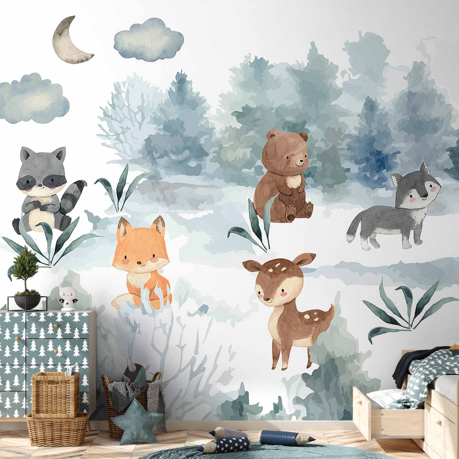 Wall Mural Forest Games Animals in Forest Watercolors