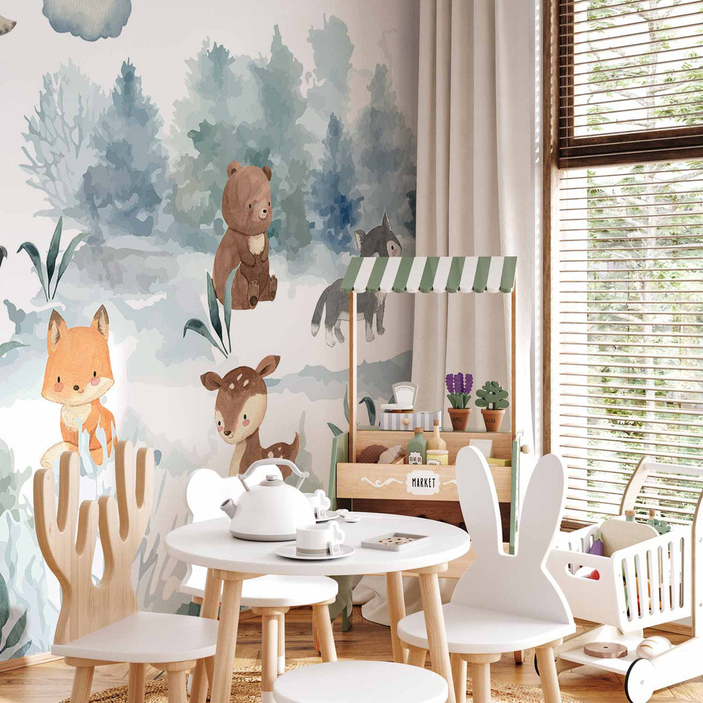 Watercolor Forest Animals Children's Wall Mural