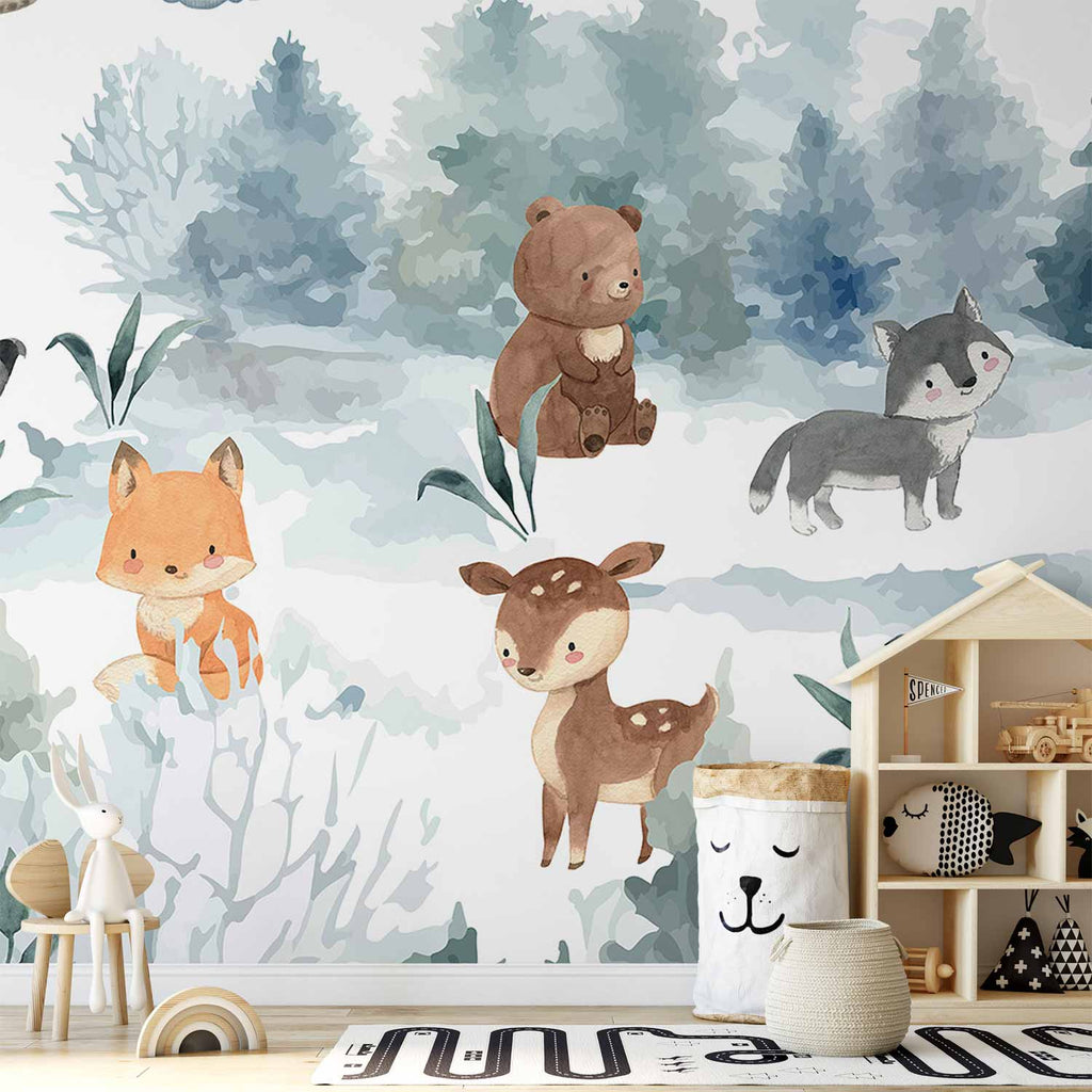 Watercolor Forest Animals Children's Wall Mural