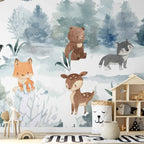 Watercolor Forest Animals Children's Wall Mural