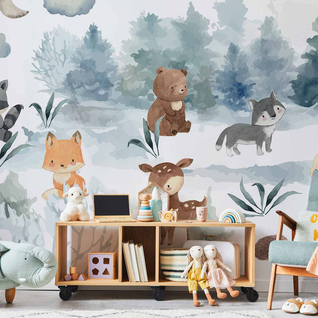 Wall Mural Forest Games Animals in Forest Watercolors