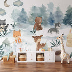 Watercolor Forest Animals Children's Wall Mural