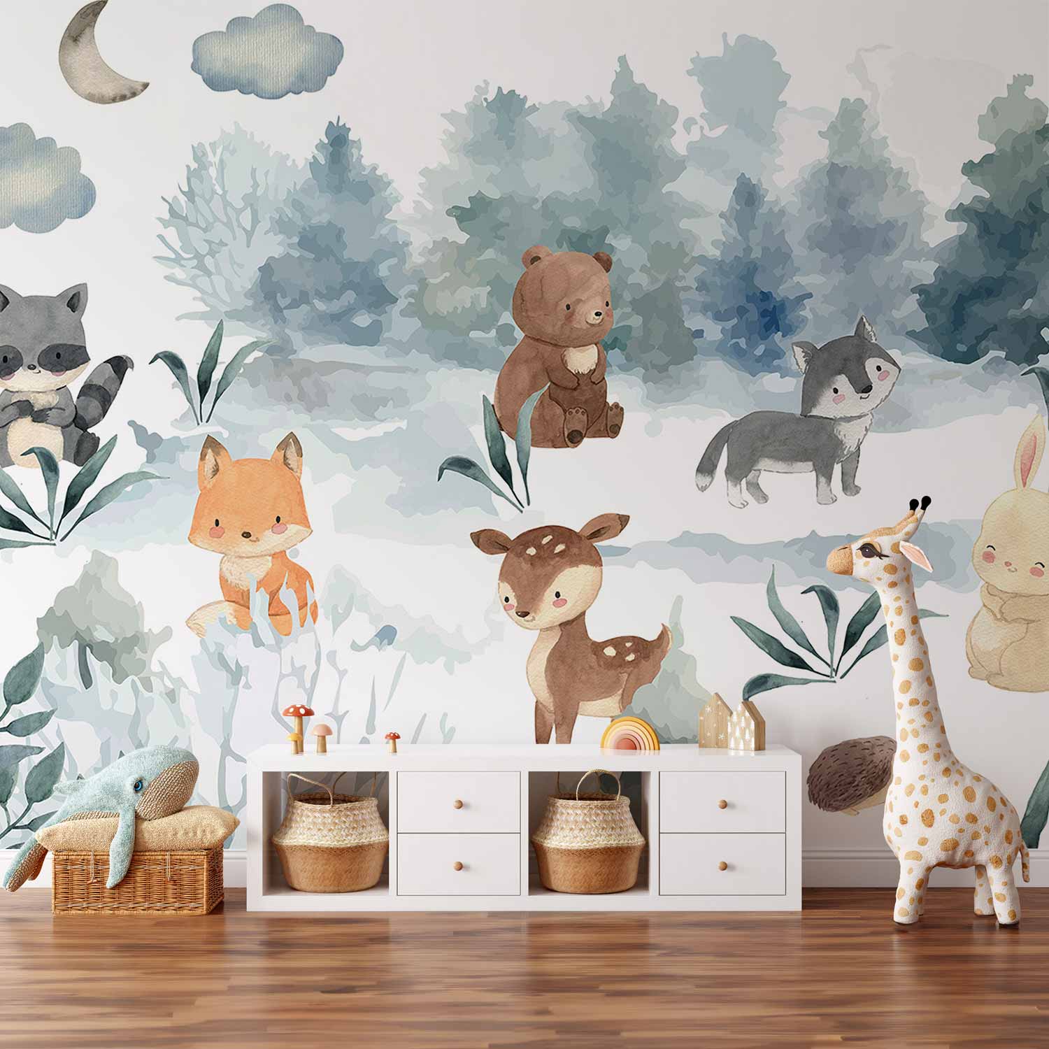 Watercolor Forest Animals Children's Wall Mural