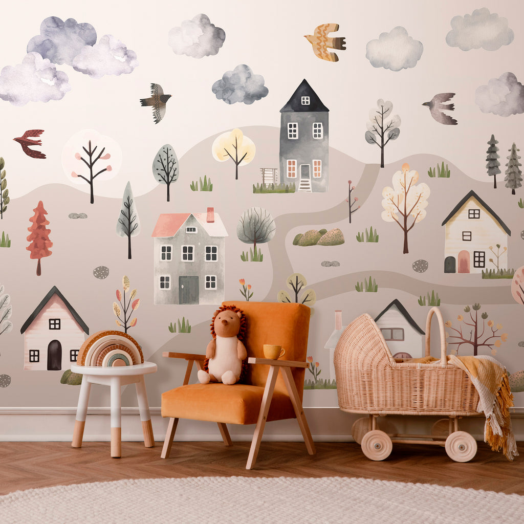 Wall Mural - Scandinavian Valley in Pastel Watercolors