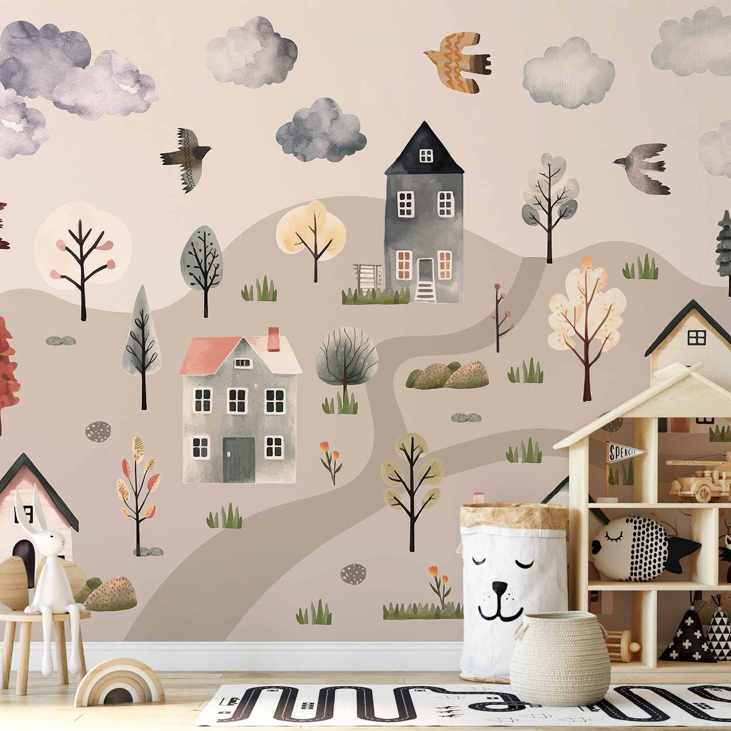 Wall Mural - Scandinavian Valley in Pastel Watercolors