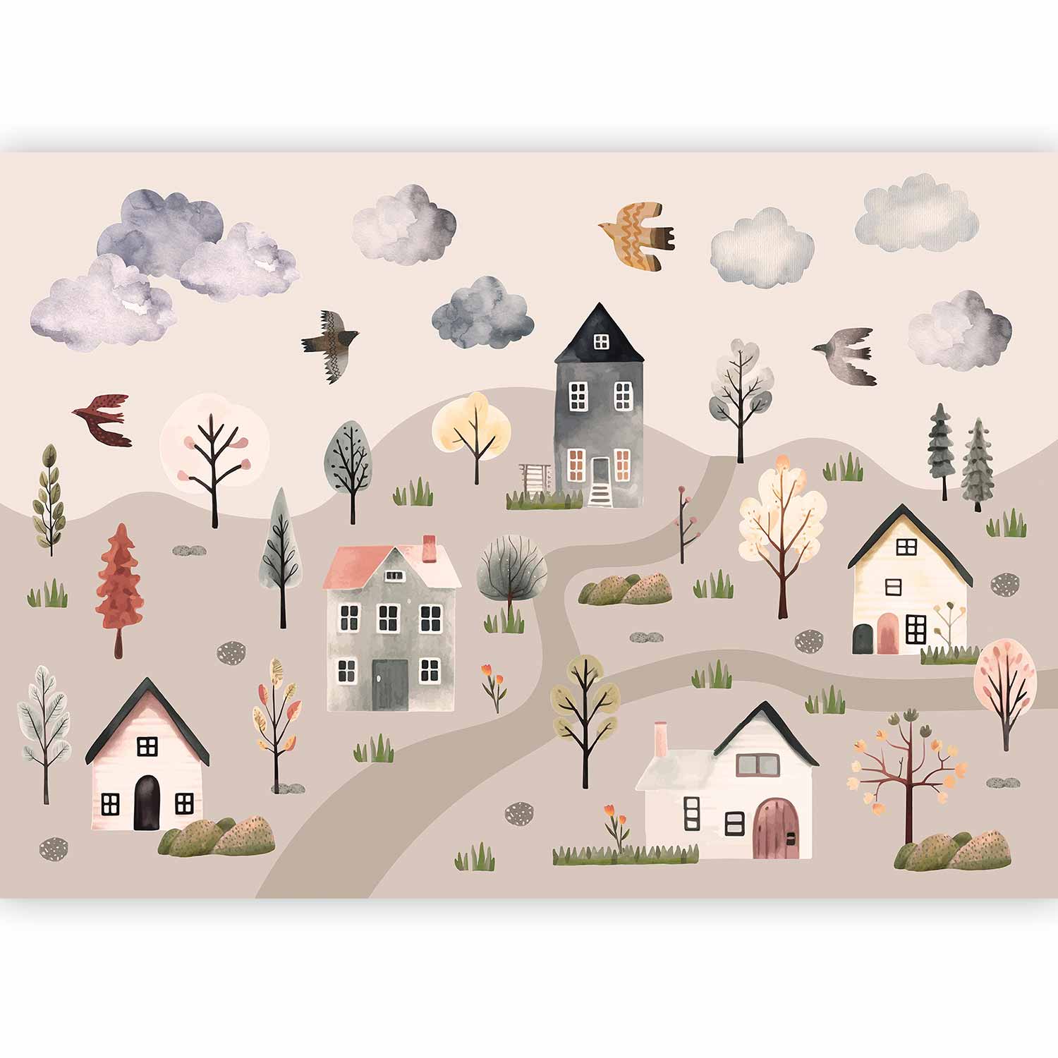 Wall Mural - Scandinavian Valley in Pastel Watercolors