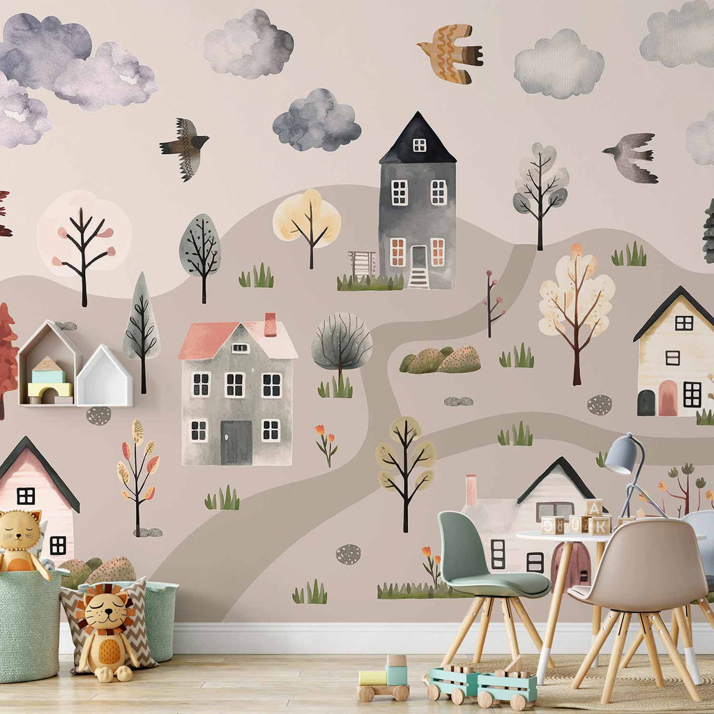 Wall Mural - Scandinavian Valley in Pastel Watercolors