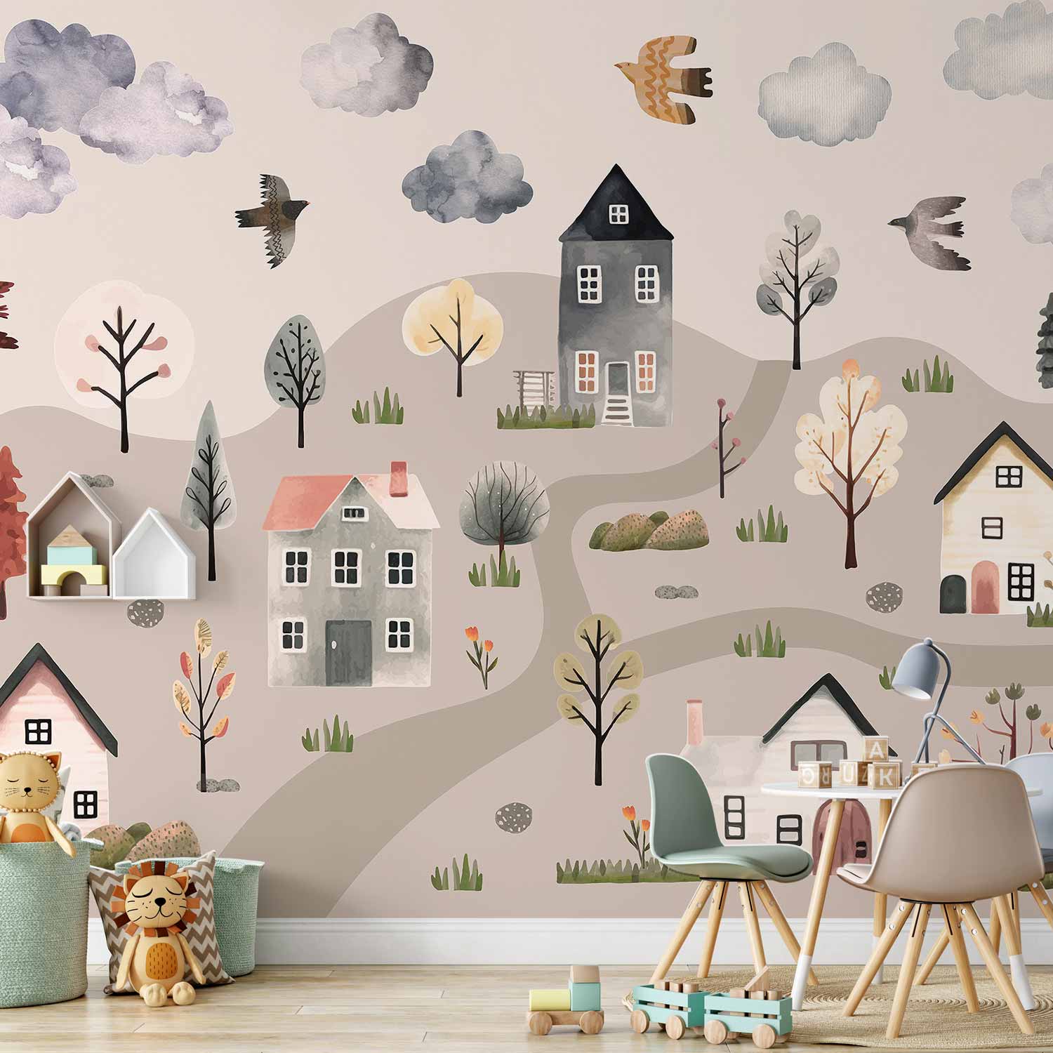 Wall Mural - Scandinavian Valley in Pastel Watercolors