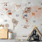 Wall Mural World Map Beige Tones for Children's Room