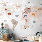 Wall Mural World Map Beige Tones for Children's Room