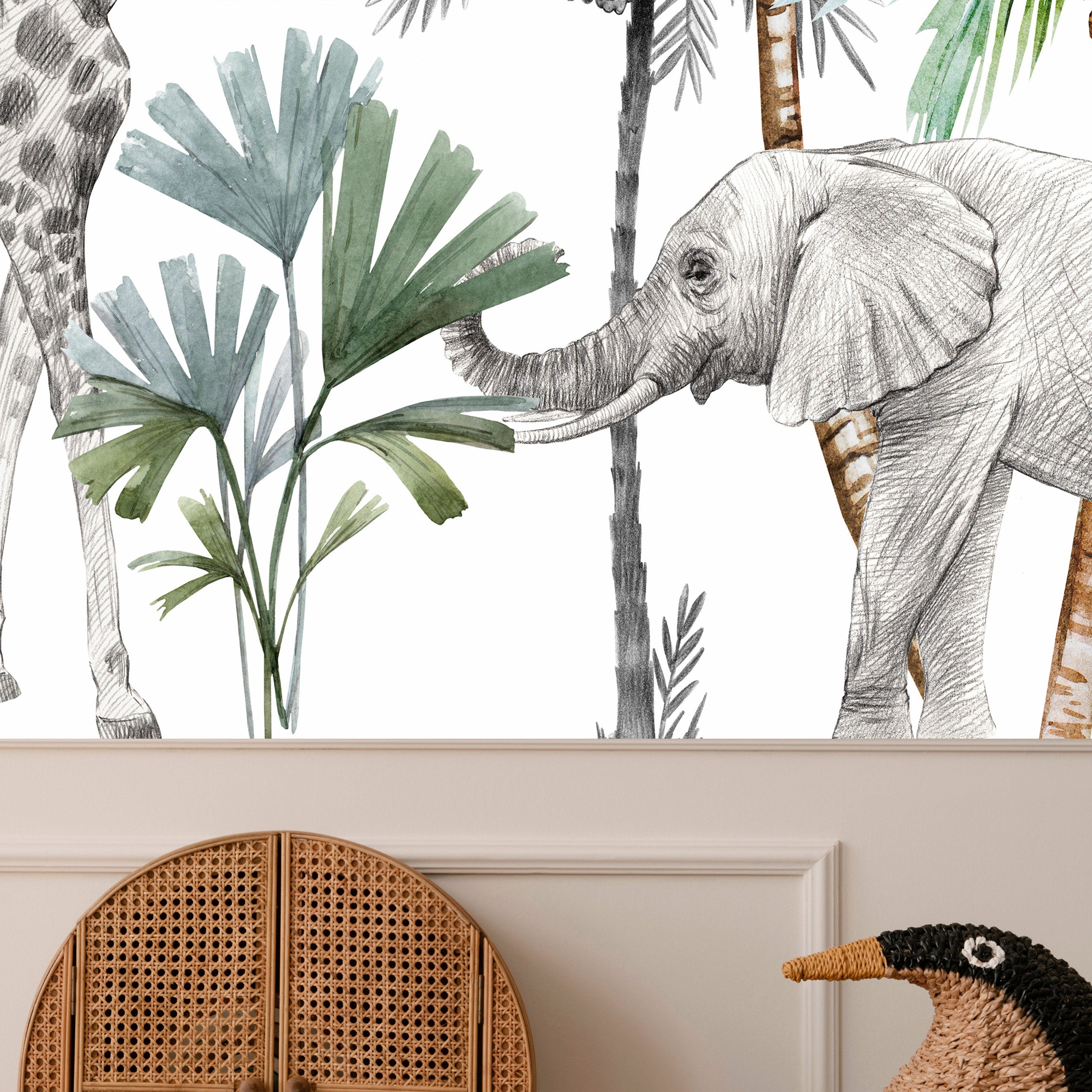 Wall Mural Jungle Animals Cartoon Style for Children's Room