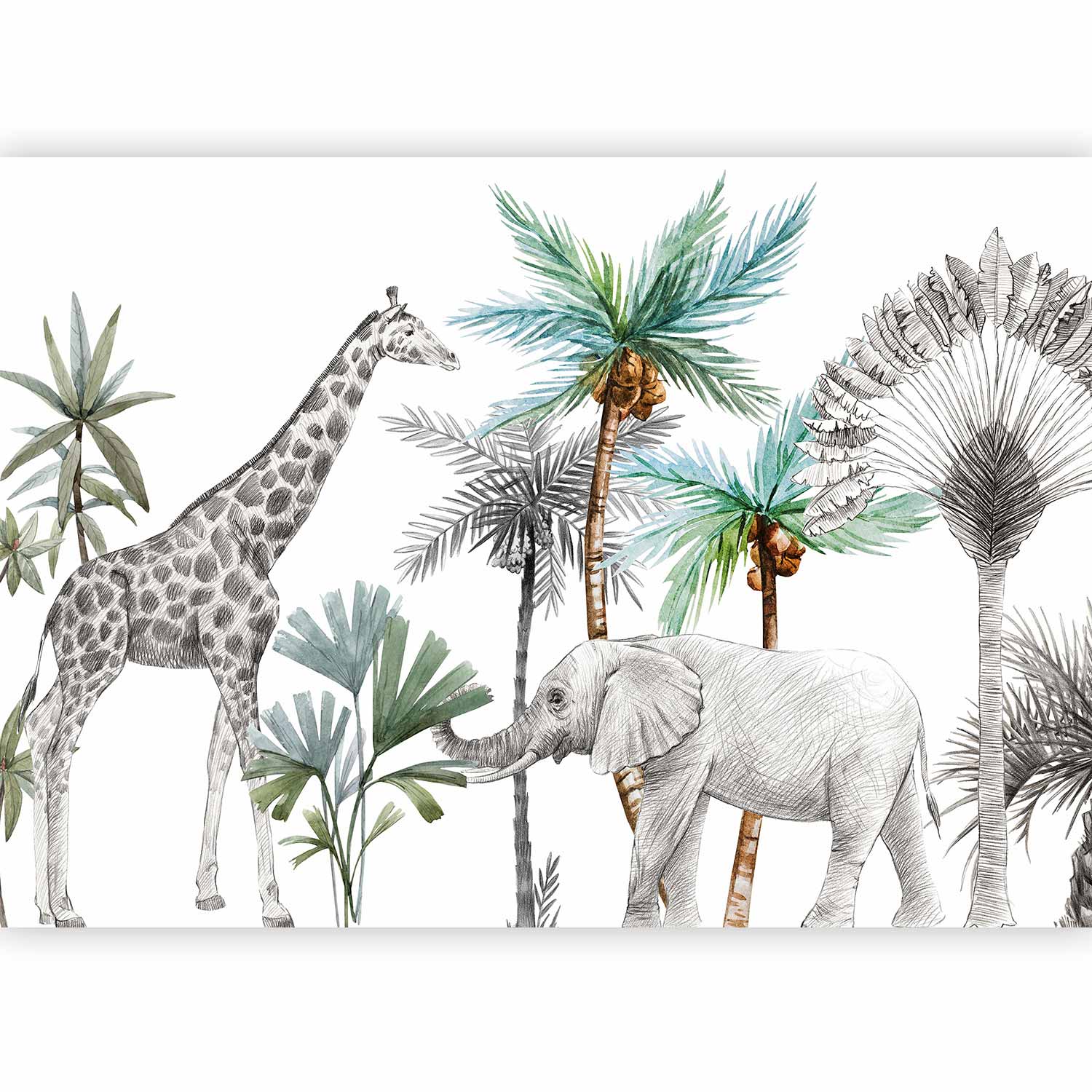Wall Mural Jungle Animals Cartoon Style for Children's Room