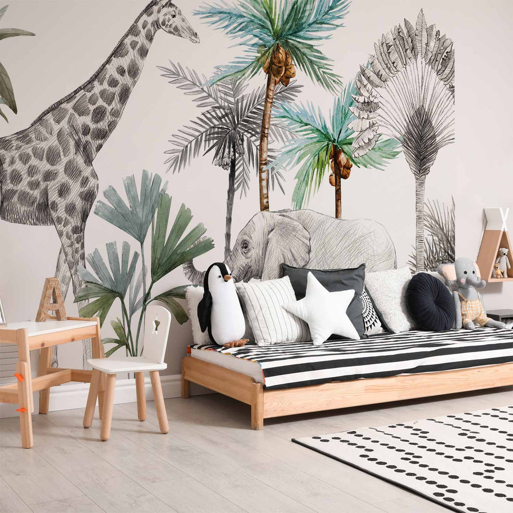 Cartoon Jungle Animals Children's Room Wall Mural