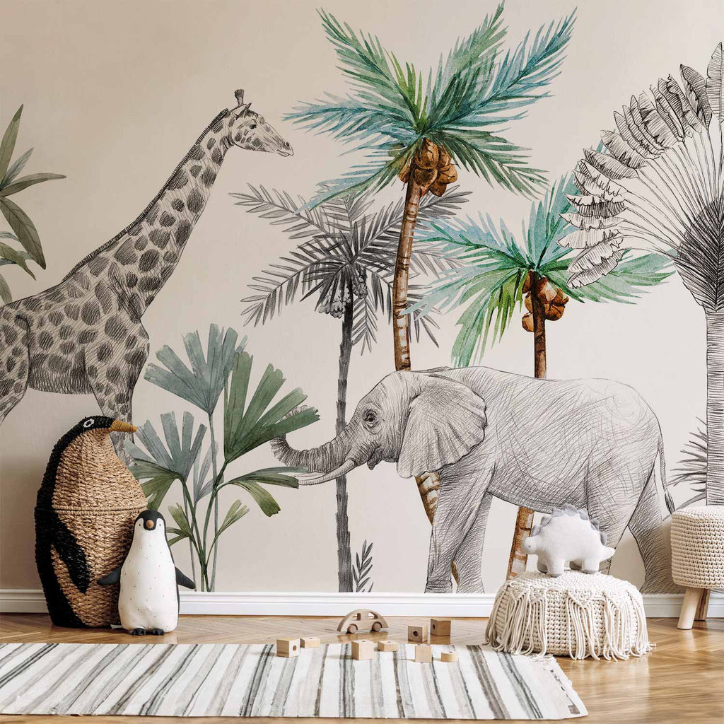 Cartoon Jungle Animals Children's Room Wall Mural