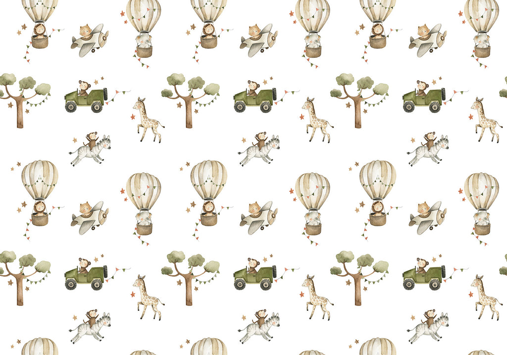 Wall Mural - Africa for Toddler - Animals on Savannah in Watercolour Technique