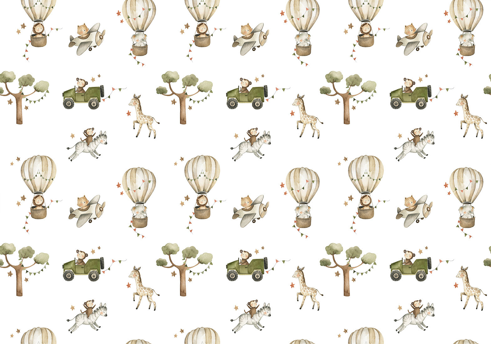 Wall Mural - Africa for Toddler - Animals on Savannah in Watercolour Technique