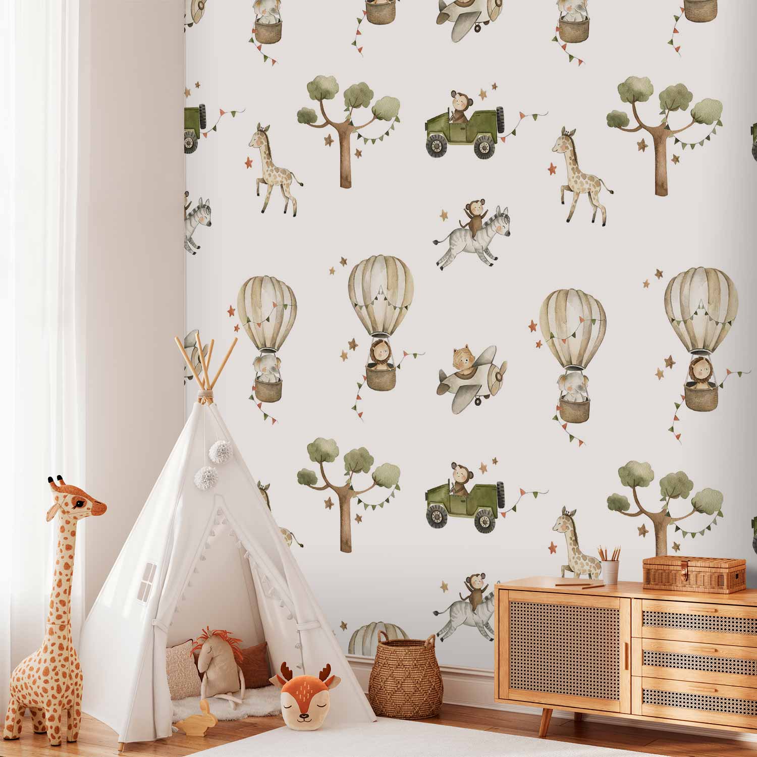 Watercolor African Animals Savannah Wall Mural