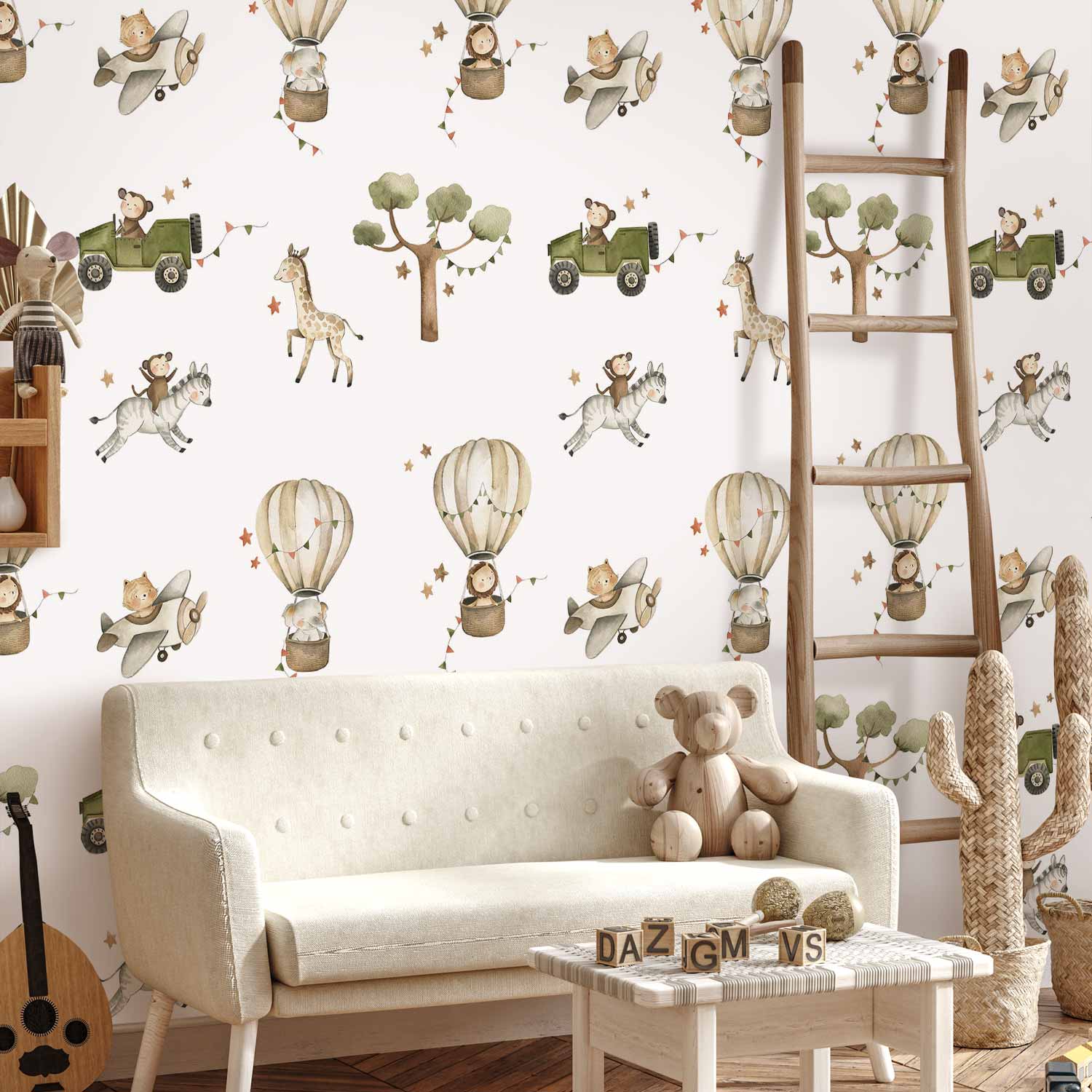 Watercolor African Animals Savannah Wall Mural