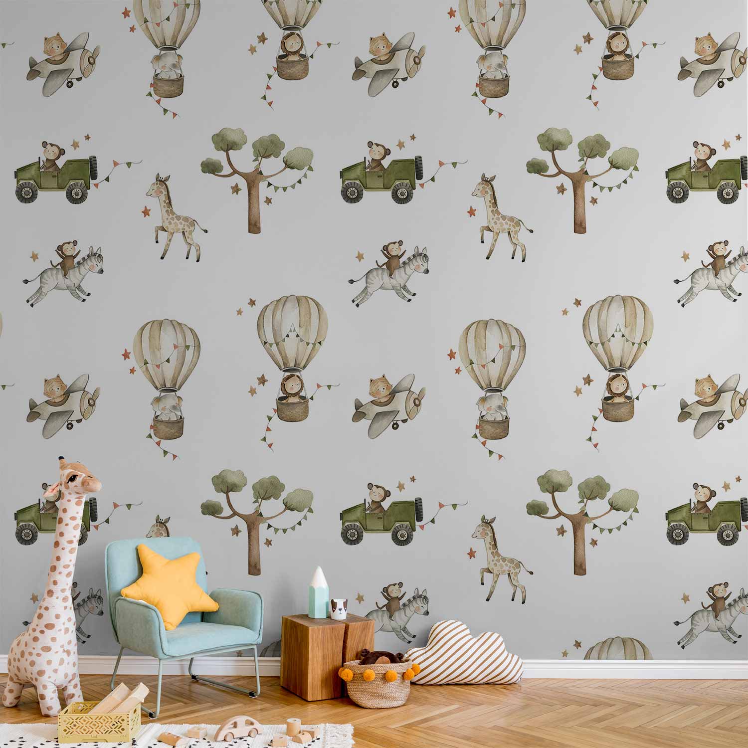 Watercolor African Animals Savannah Wall Mural