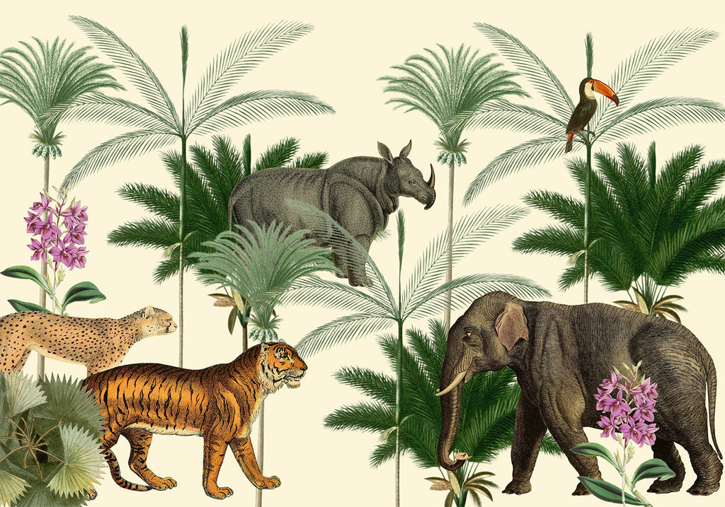 Wall Mural Jungle Land With Animals in the Style of Old Engravings