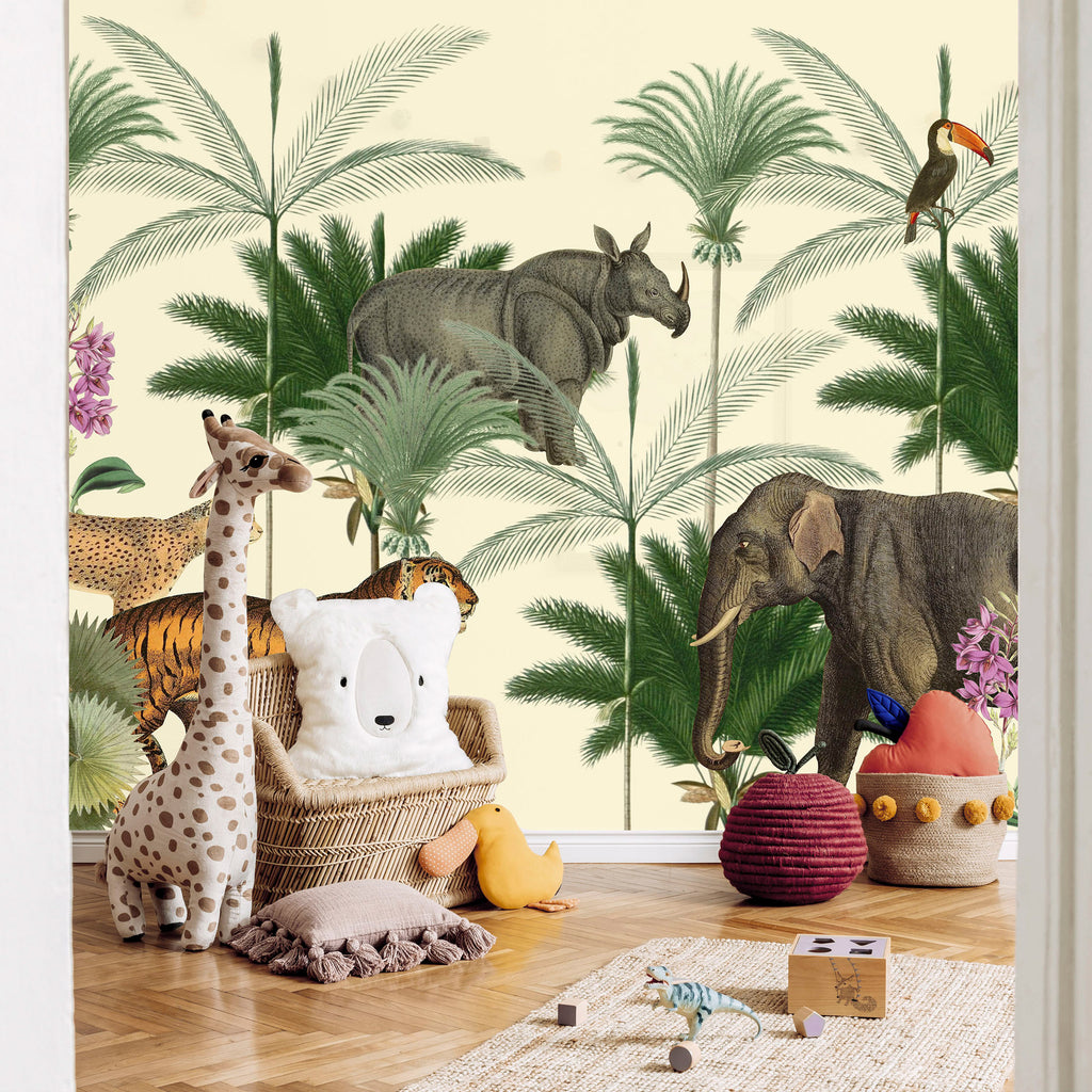 Wall Mural Jungle Land With Animals in the Style of Old Engravings