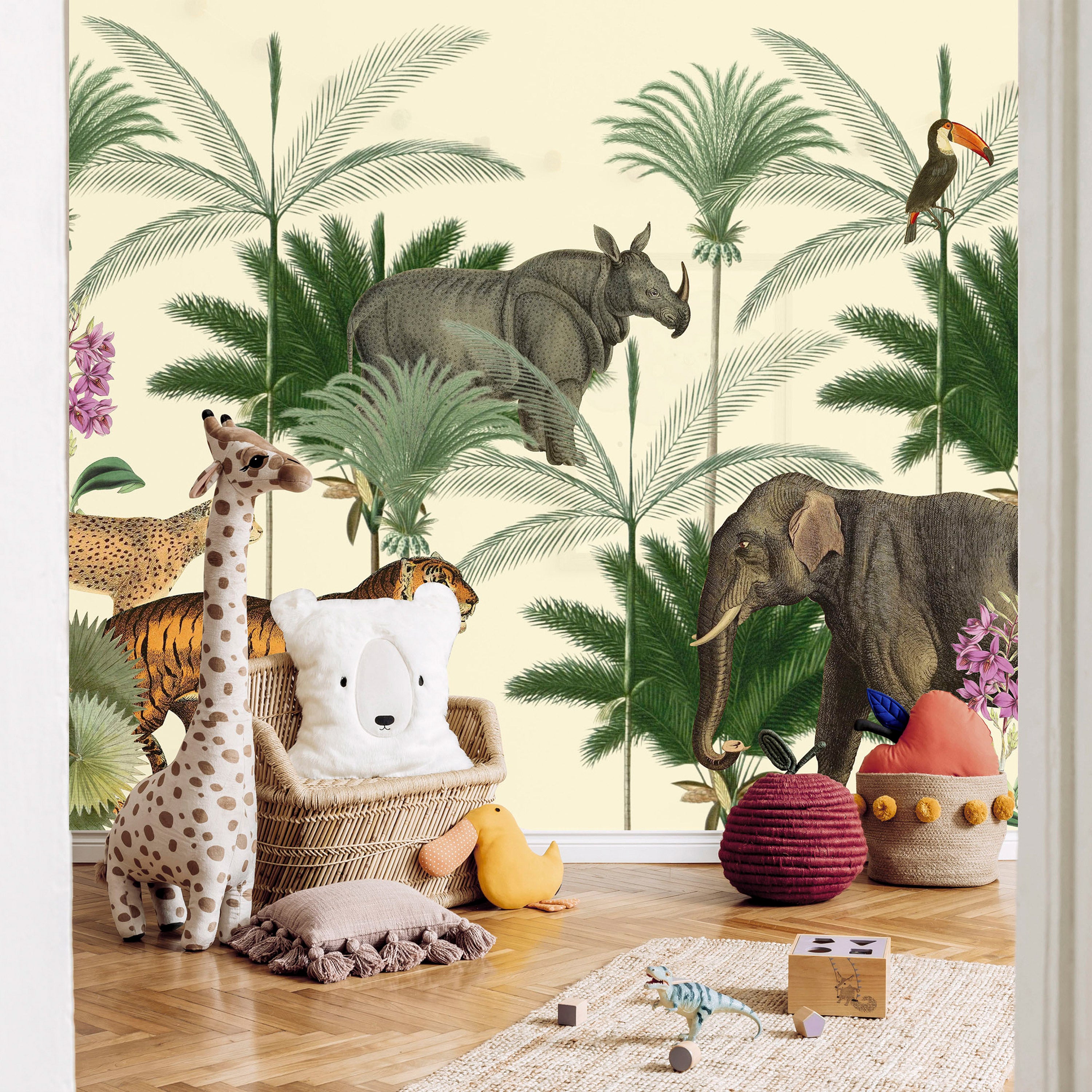 Wall Mural Jungle Land With Animals in the Style of Old Engravings