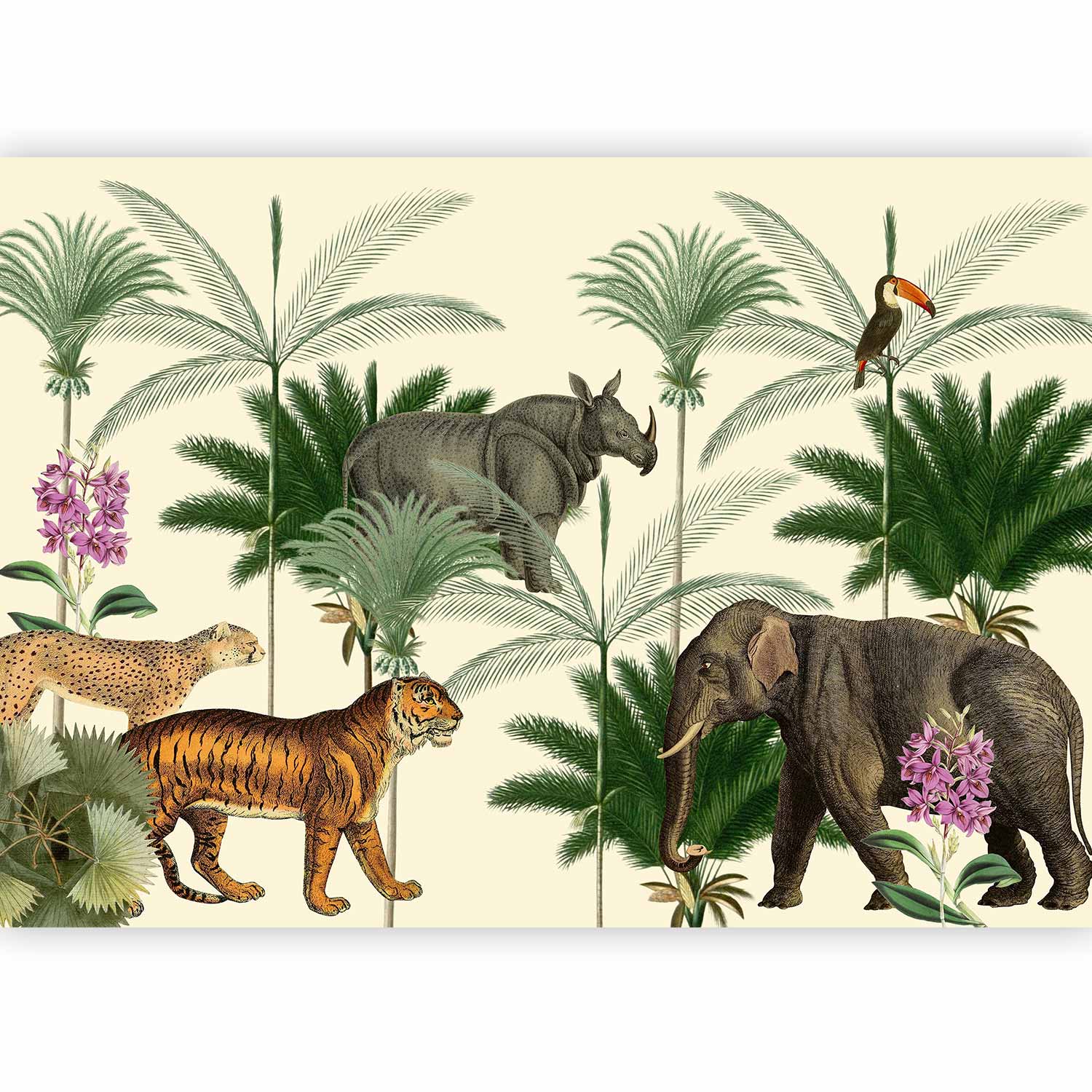 Wall Mural Jungle Land With Animals in the Style of Old Engravings