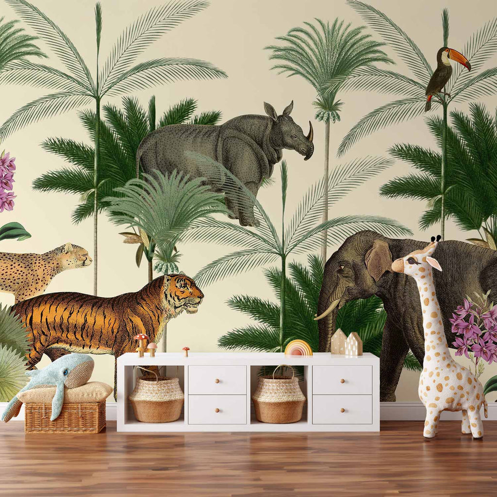 Wall Mural Jungle Land With Animals in the Style of Old Engravings