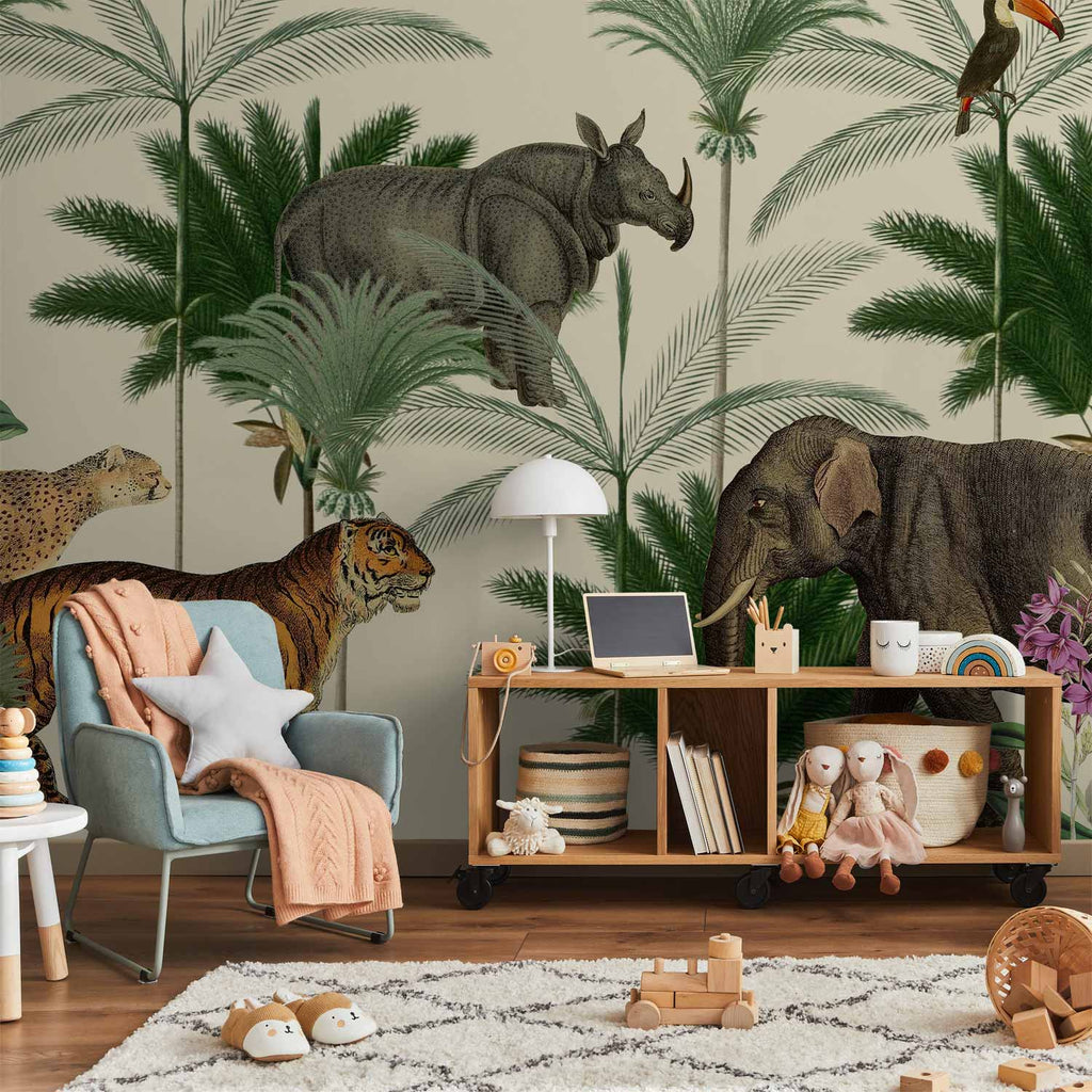 Wall Mural Jungle Land With Animals in the Style of Old Engravings