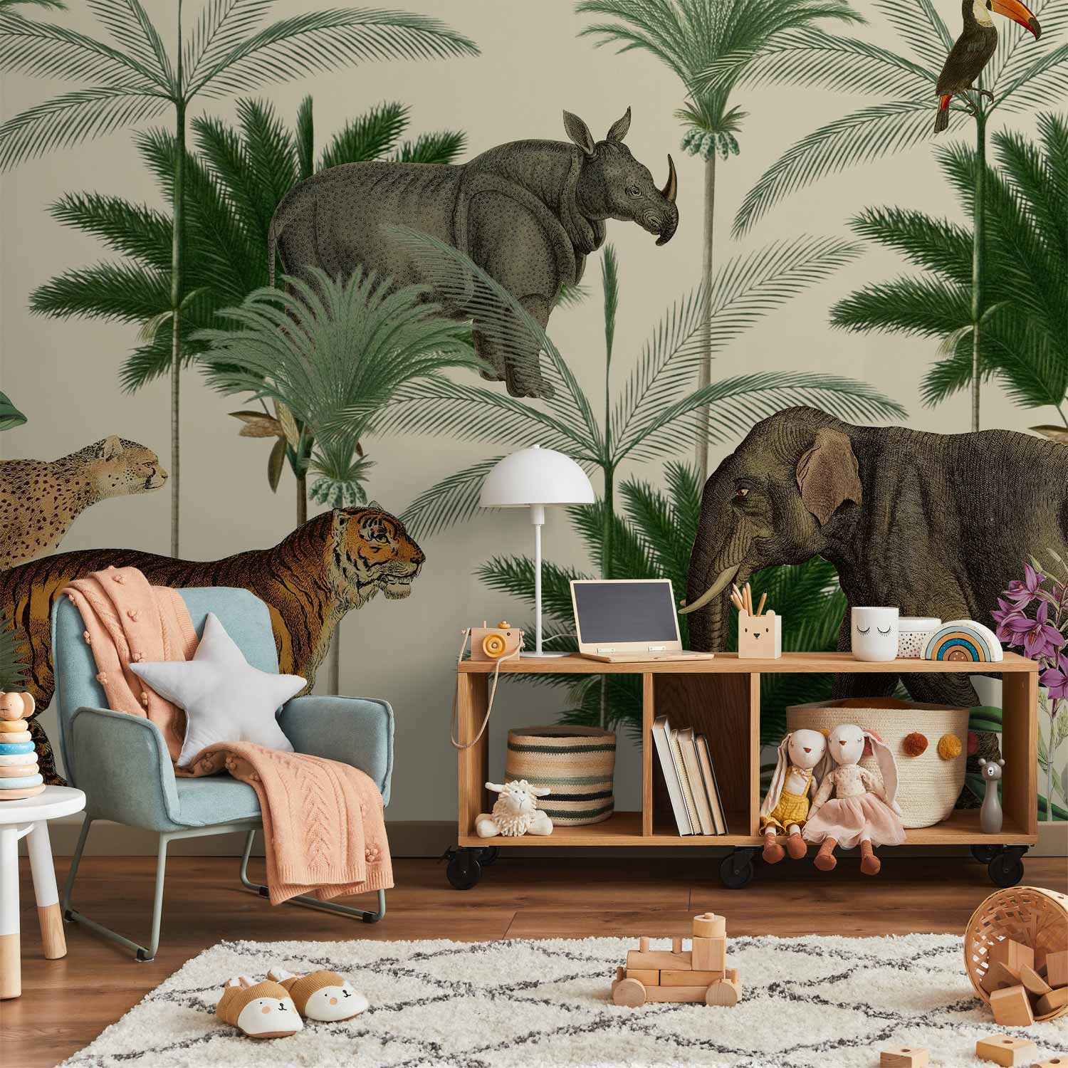 Wall Mural Jungle Land With Animals in the Style of Old Engravings