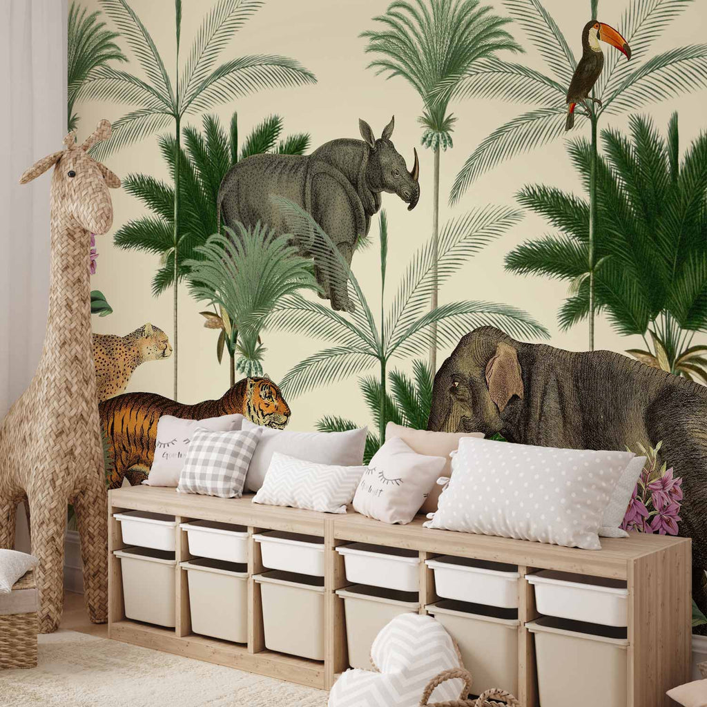 Jungle Engraving Animals Wall Mural