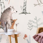 Wall Mural Forest Land With Animals Watercolour