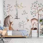 Wall Mural Forest Land With Animals Watercolour