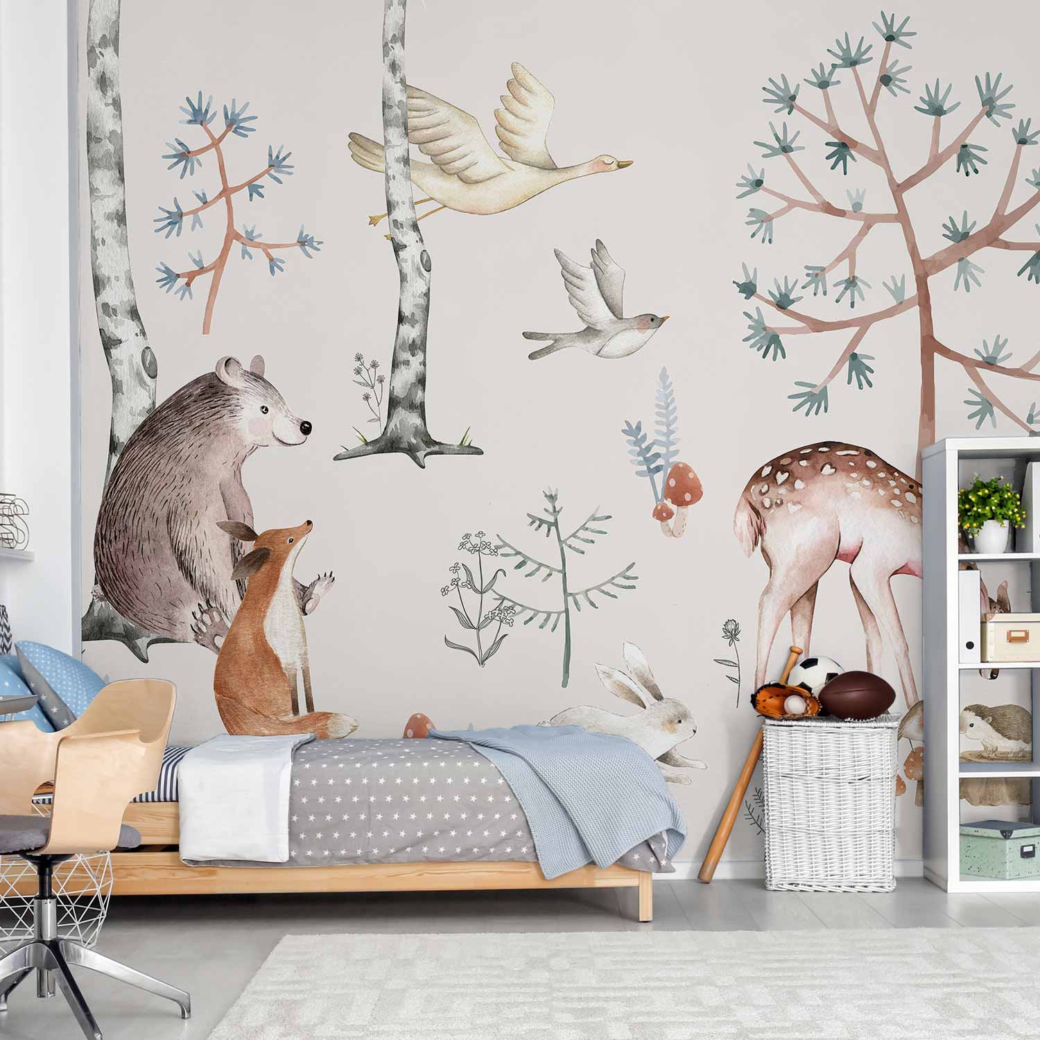 Wall Mural Forest Land With Animals Watercolour