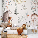 Wall Mural Forest Land With Animals Watercolour