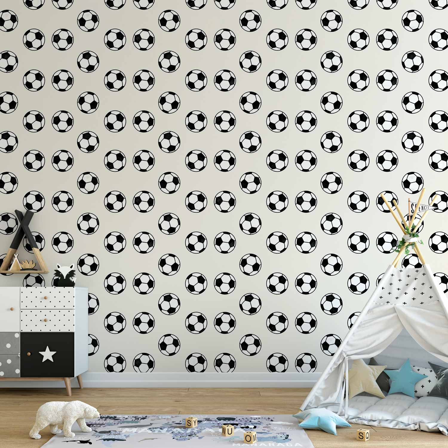 Soccer Wallpaper - Symmetrical Black-and-White Balls on Beige
