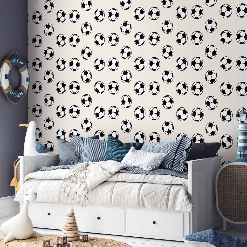 Symmetrical Soccer Balls Beige Wallpaper