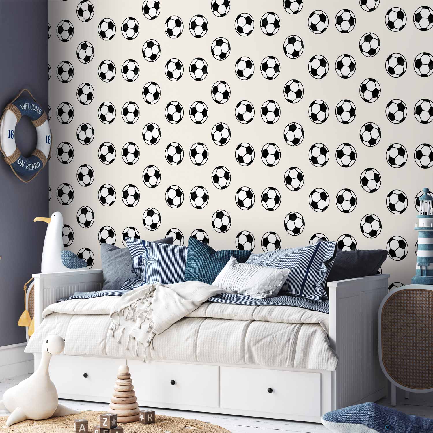 Symmetrical Soccer Balls Beige Wallpaper