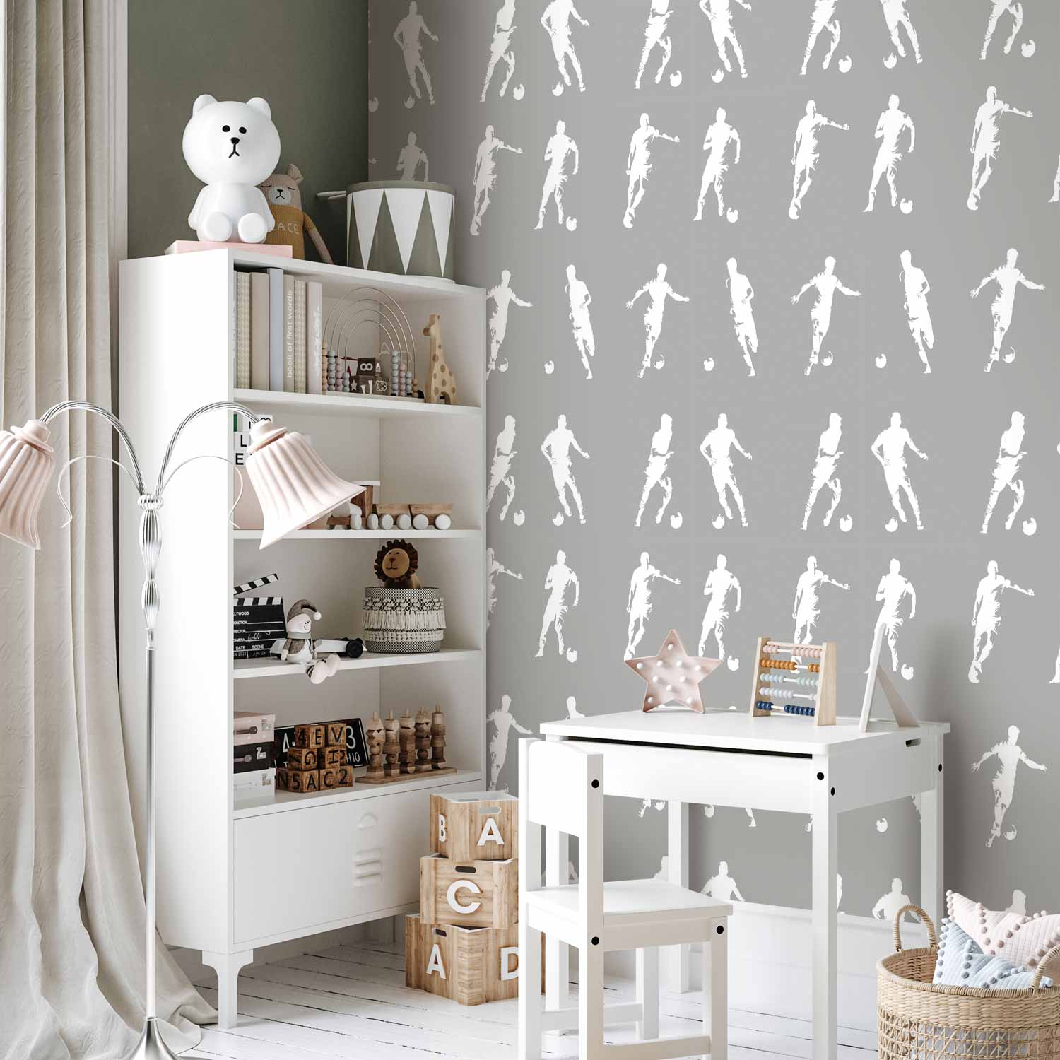 Soccer Player Silhouettes Grey Wallpaper