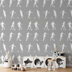 Soccer Player Silhouettes Grey Wallpaper
