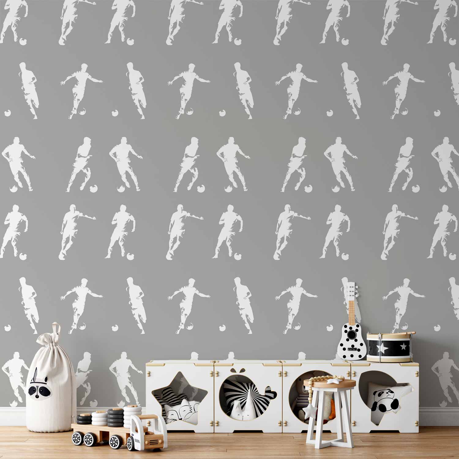 Soccer Player Silhouettes Grey Wallpaper