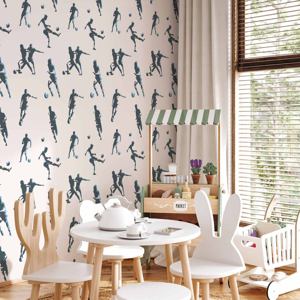 Black-and-White Soccer Pattern Beige Wallpaper