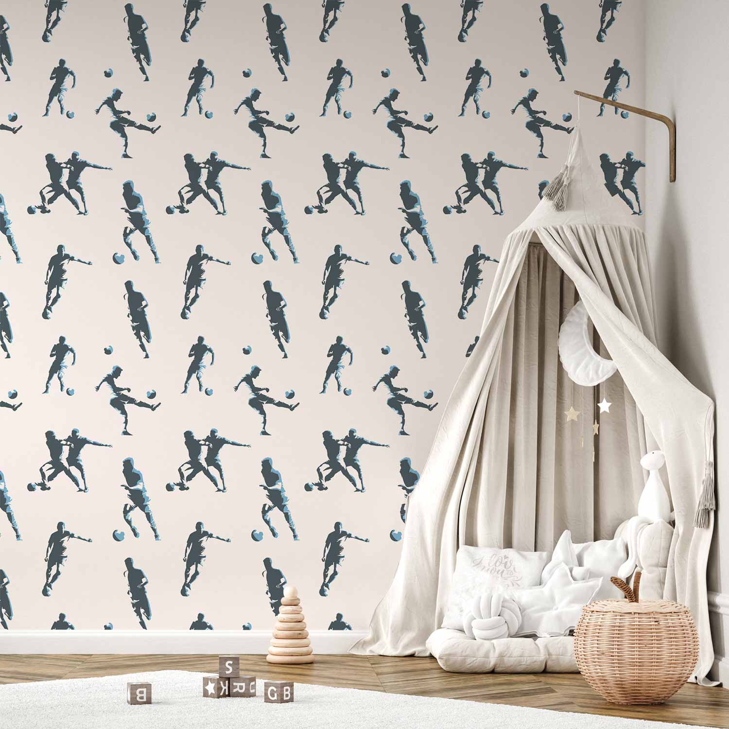 Black-and-White Soccer Pattern Beige Wallpaper