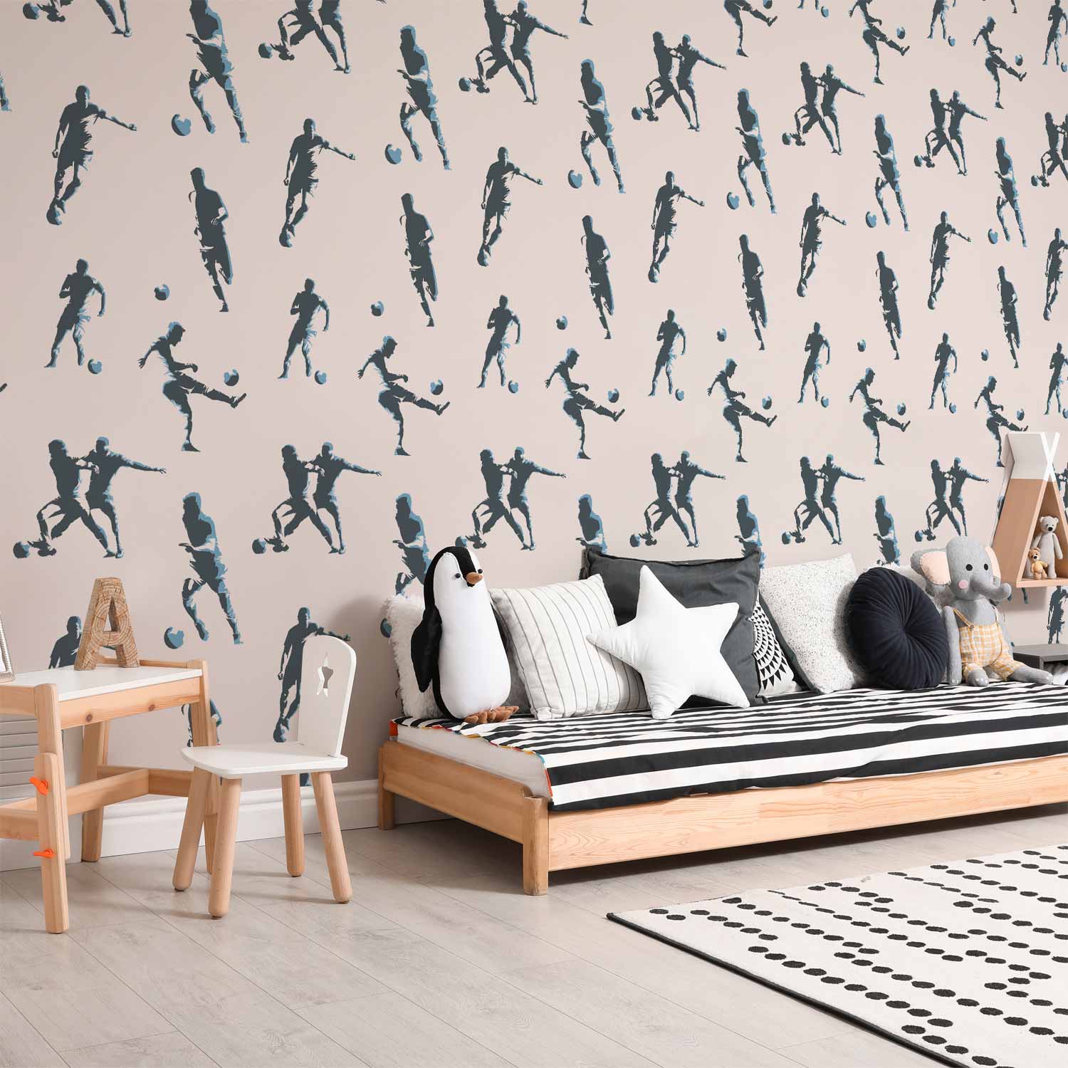 Black-and-White Soccer Pattern Beige Wallpaper