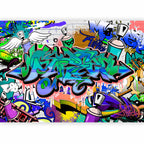 Blue Graffiti Inscriptions Urban Wall Mural