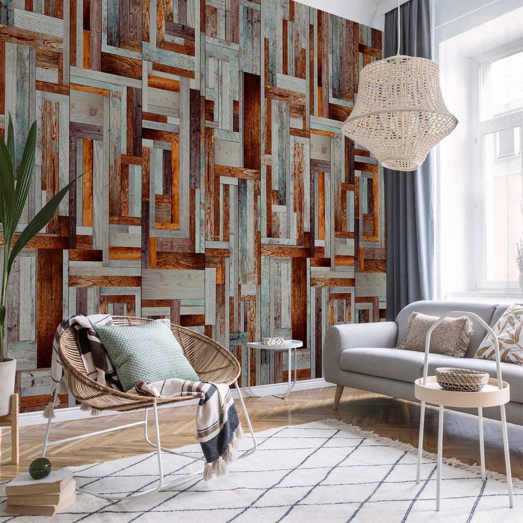 Wooden Plank Labyrinth Pattern Wallpaper