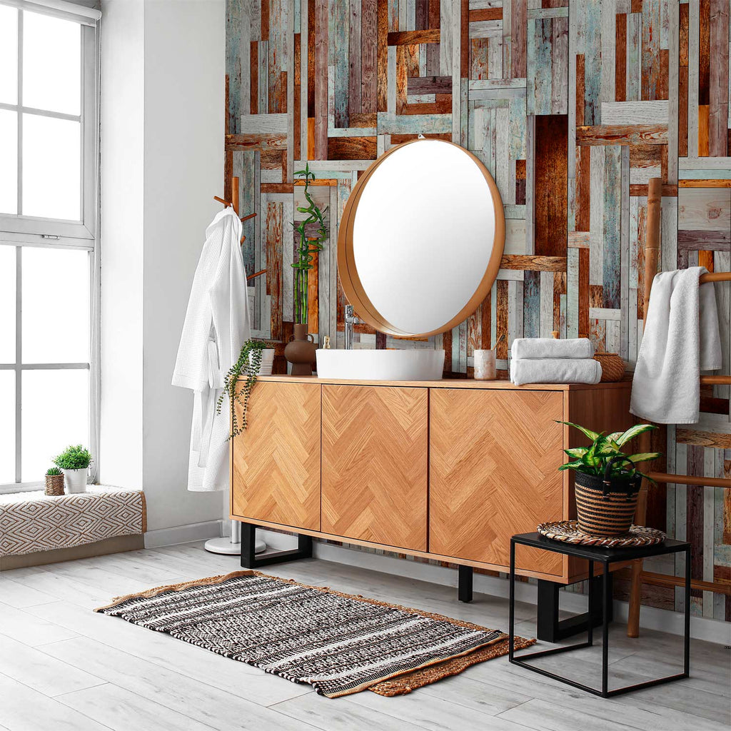 Wooden Plank Labyrinth Pattern Wallpaper