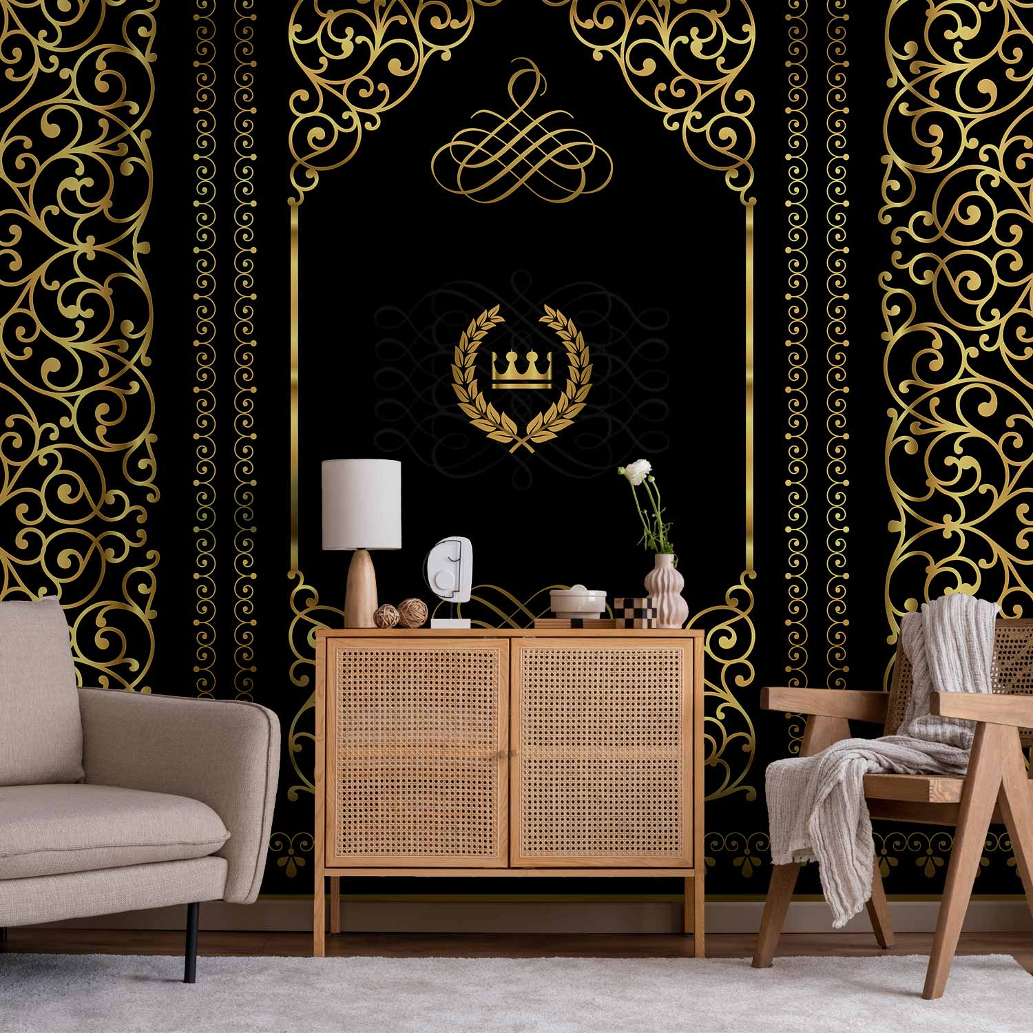 Baroque Black Ornament Pattern Wall Mural